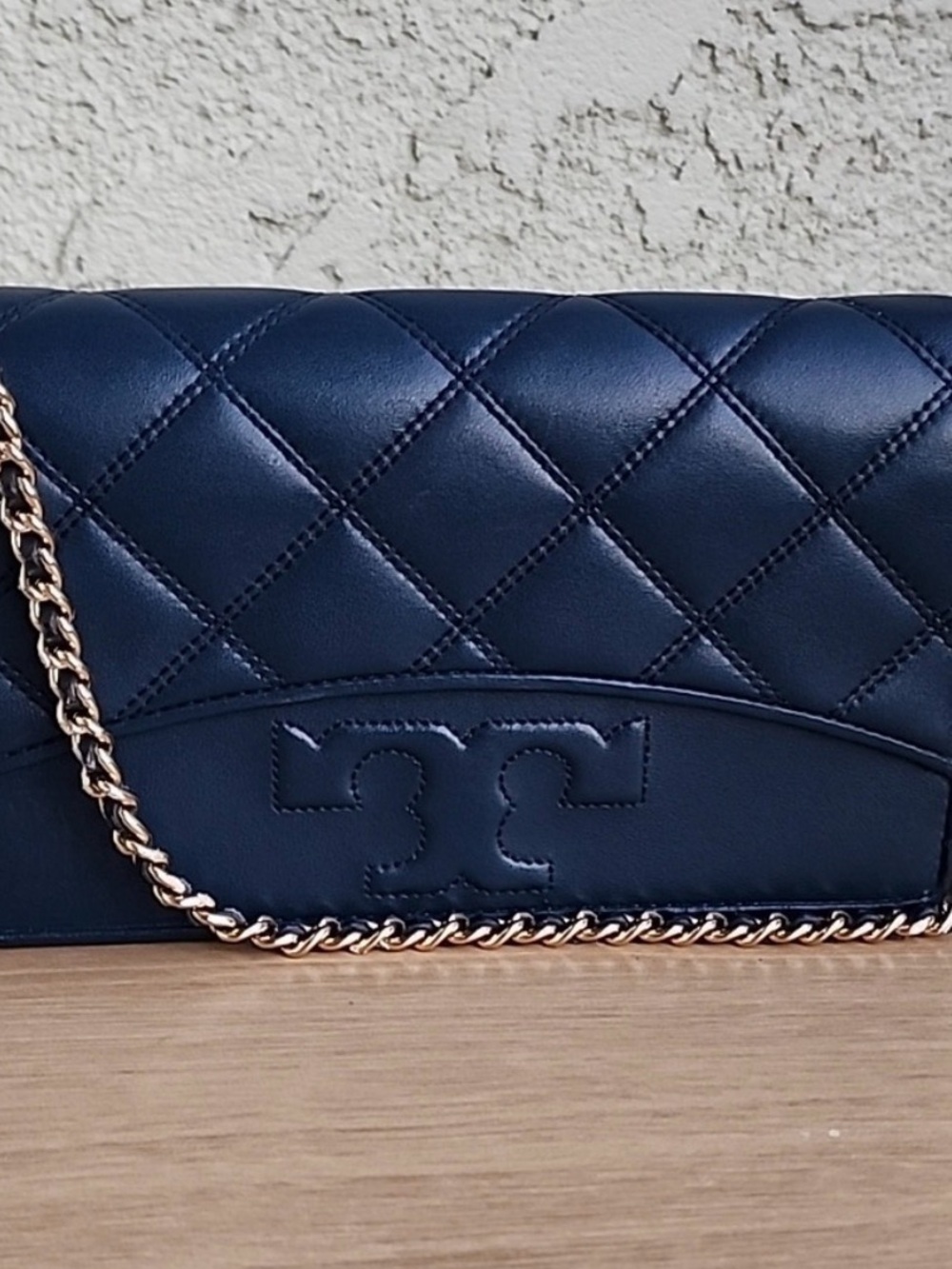 Tory Burch Quilted Navy Leather Crossbody with Gold Chain